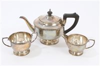 Lot 308 - 1930s three piece Silverer tea set -...