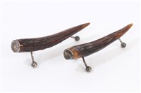 Lot 354 - Pair of 1920s Silverer mounted antler knife...