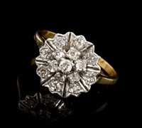 Lot 455 - Diamond cluster ring, the flower-head cluster...