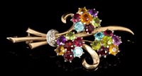 Lot 459 - 1960s gold (9ct) and multi-gem floral spray...