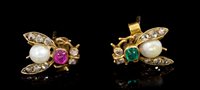 Lot 462 - Pair diamond and gem set novelty earrings -...