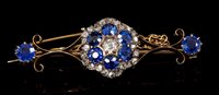 Lot 476 - Late Victorian diamond and sapphire bar brooch...