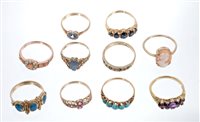 Lot 483 - Group of ten gold and gem set dress rings -...