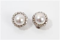 Lot 491 - Pair Mabe pearl and diamond ear clips, each...