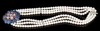 Lot 493 - Cultured pearl and gem set necklace, the...