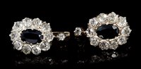 Lot 502 - Pair sapphire and diamond cluster ear clips,...