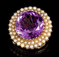 Lot 503 - Victorian amethyst and seed pearl brooch, the...