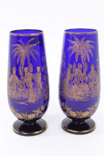 Lot 145 - Pair 19th century Bristol blue glass vases...