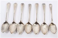 Lot 234 - Five George III Silverer teaspoons with bright...