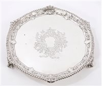 Lot 270 - Edwardian Silverer salver of hexagonal form,...