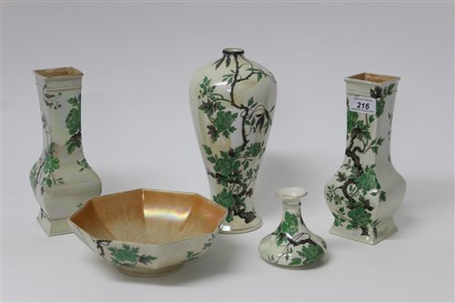 Lot 216 - Four 1930's Shelley Indian Peony lustre vases...