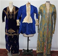 Lot 1026 - Indian blue velvet tunic and matching trousers...