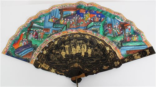 Lot 1034 - 19th century Chinese hand-painted fan - black...