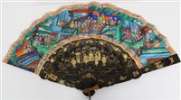 Lot 1034 - 19th century Chinese hand-painted fan - black...