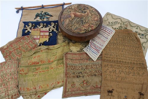 Lot 1036 - Seven Victorian samplers - cross-stitched...
