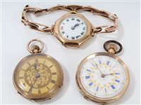 Lot 1211 - Gold cased (stamped 14k) fob Watches with...