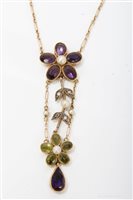 Lot 1230 - Edwardian amethyst, peridot, diamond and seed...