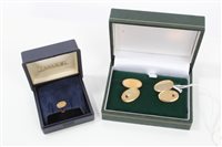 Lot 1255 - Pair gold (9ct) cufflinks, each set with a...