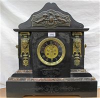 Lot 1713 - Late Victorian black slate mantel Clocksck of...