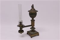 Lot 1601 - Victorian brass Argand lamp with urn reservoir,...