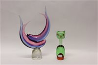 Lot 57 - Art glass ornament of two blue and purple...