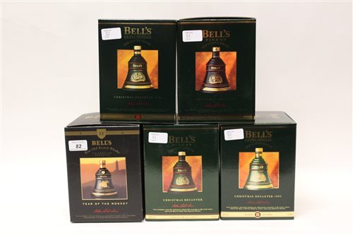 Lot 82 - Five Wade Bells Whisky decanters with contents...