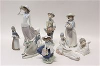 Lot 113 - Six Lladro porcelain figures, Nao figure of a...