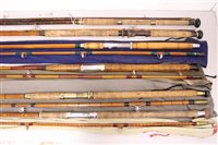 Lot 1566 - Quantity of vintage split cane sea fishing...