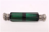 Lot 1593 - Victorian double-ended green glass scent flask...