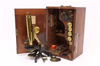 Lot 1535 - 19th century brass microscope by Henry Crouch,...