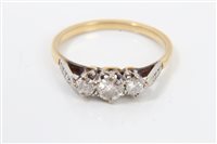 Lot 1279 - Ladies' gold three stone diamond ring (unmarked)