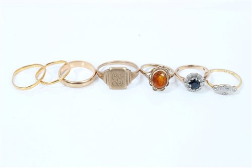 Lot 1269 - Group of seven gold rings - to include two