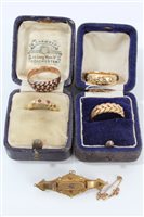 Lot 1306 - Victorian bar brooch and four gold rings - to...