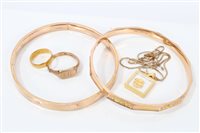 Lot 1307 - 1920s rose gold (15ct) bangle, 9ct rose gold...