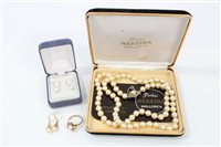 Lot 1258 - Gold (9ct) cultured pearl ring, two pairs...