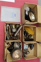 Lot 2956 - Two vintage car spot lamps, lot grease guns,...