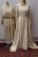 Lot 3077 - 1950s cream damask wedding dress by...