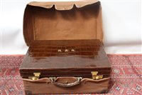 Lot 3098 - Vintage blue leather suitcase with canvas...