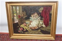 Lot 3131 - Vintage hand-stitched tapestry - three kittens...