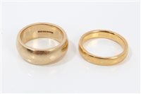 Lot 3201 - Gold (9ct) wedding ring and a yellow metal...