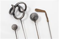 Lot 3221 - Three golf related hat pins and one other (4)