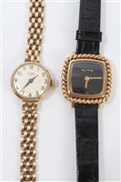 Lot 3238 - Ladies' gold (9ct) Rone wristwatch on gold...