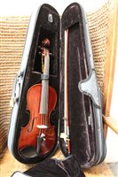 Lot 3725 - Antiqued half-size violin by Melcas, with bow,...