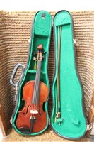 Lot 3729 - Modern half-size violin, together with bow, in...