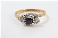 Lot 3313 - Vintage 18ct gold sapphire and diamond three...