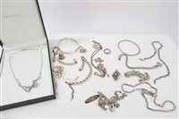 Lot 3318 - Silver necklace, various silver rings, bangles,...