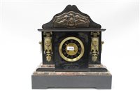 Lot 3579 - Late Victorian black slate mantel clock of...