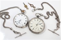 Lot 3331 - Two silver pocket watches and two silver watch...