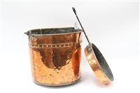 Lot 3585 - Large copper bucket with bead decoration and...