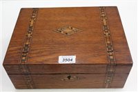 Lot 3504 - Oak wooden box with coloured inlay containing...